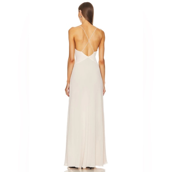 Revolve Helsa Sheer Deep V Long Slip Dress Cream Maxi with Rosette Flower Small - Picture 3 of 14
